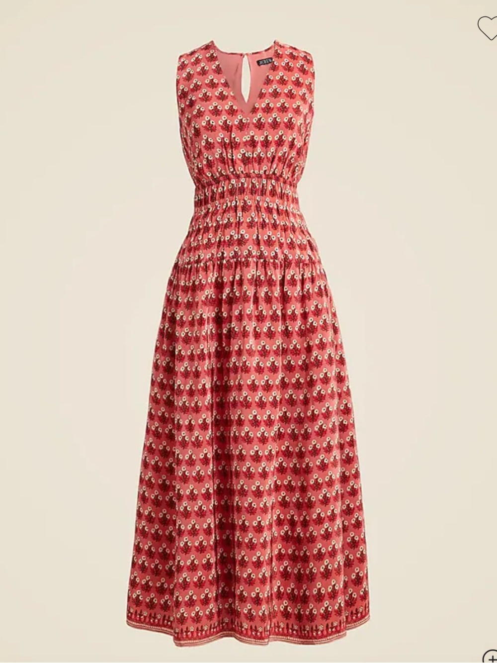 J. Crew Red Floral Midi Dress with Smocked Waist